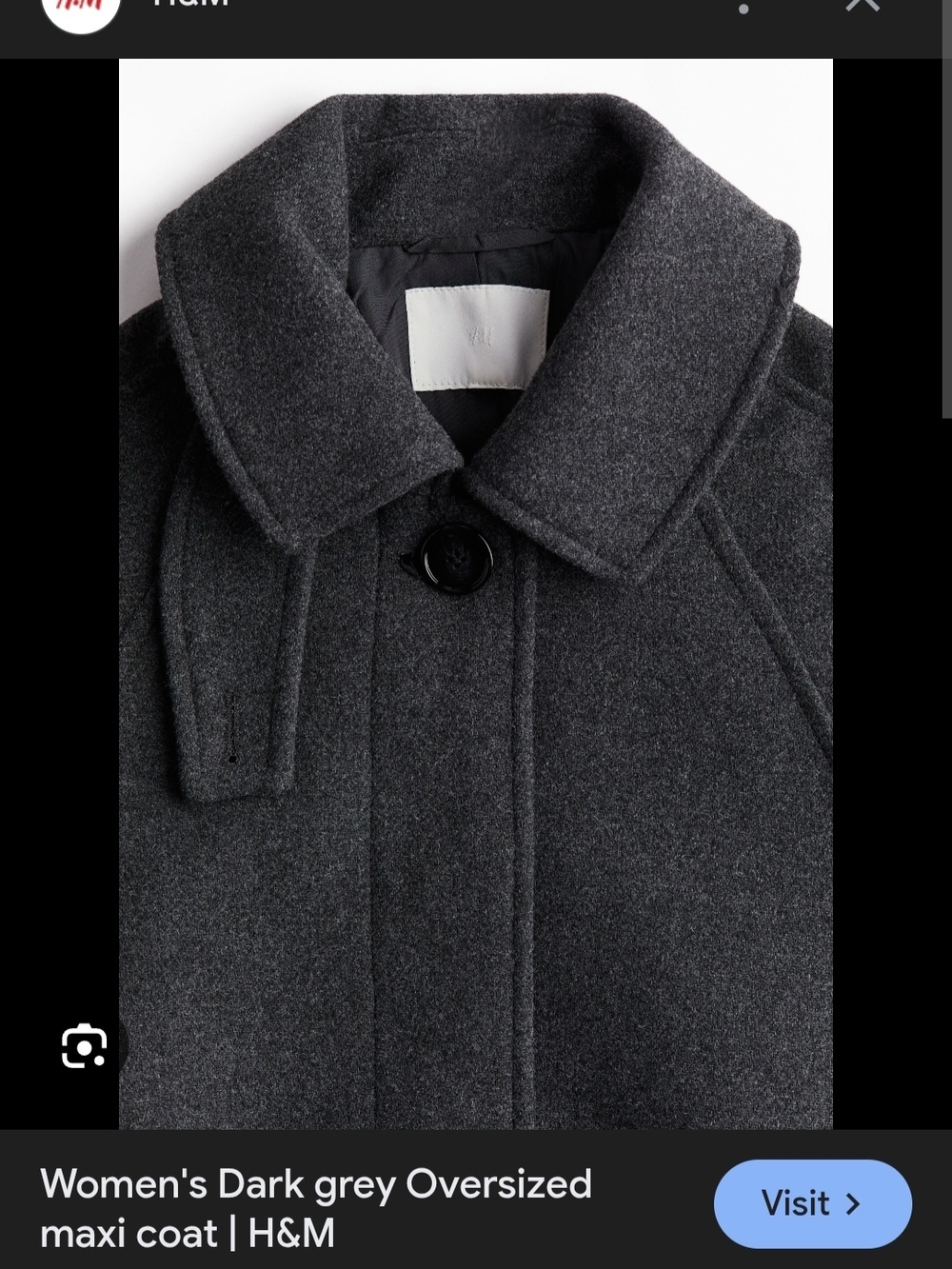 H&M Charcoal Gray Pea Coat with Classic Collar NWT Large